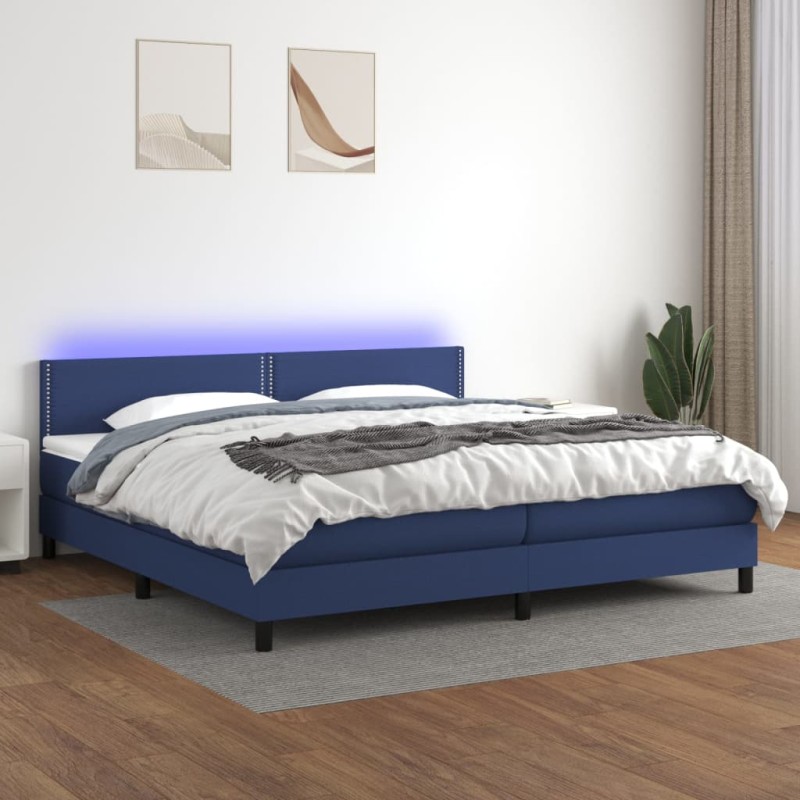vidaXL Cama box spring colchón y luces LED tela azul 200x200 cm vidaXL Cama box spring colchón y luces LED tela azul 200x200 cm