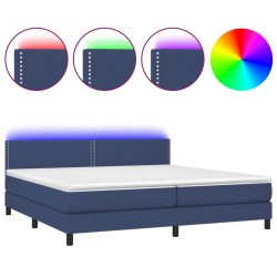 vidaXL Cama box spring colchón y luces LED tela azul 200x200 cm