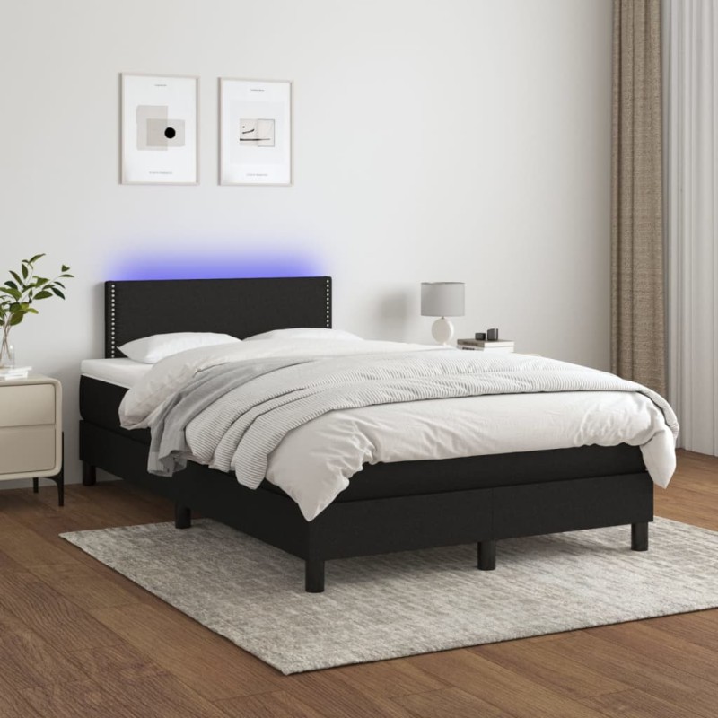 vidaXL Cama box spring con colchón LED tela negro 120x200 cm vidaXL Cama box spring con colchón LED tela negro 120x200 cm