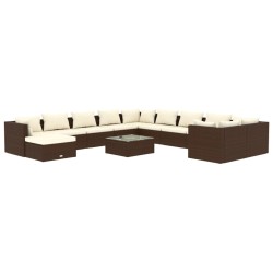 vidaXL Set muebles de jardín 12 pzas y cojines ratán sintético marrón