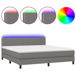 vidaXL Cama box spring colchón y luces LED tela gris oscuro 180x200 cm