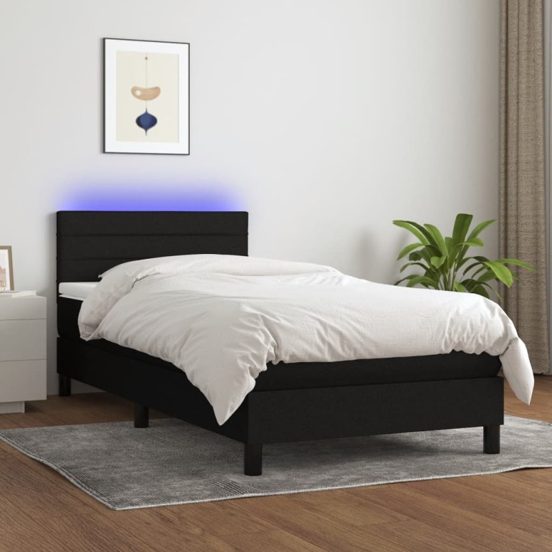 vidaXL Cama box spring colchón y luces LED tela negro 80x200 cm vidaXL Cama box spring colchón y luces LED tela negro 80x200 cm
