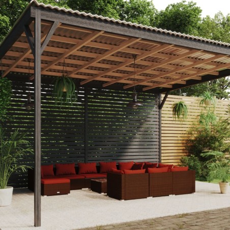 vidaXL Set muebles de jardín 12 pzas y cojines ratán sintético marrón