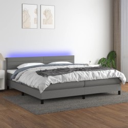 vidaXL Cama box spring colchón y luces LED tela gris claro 200x200 cm