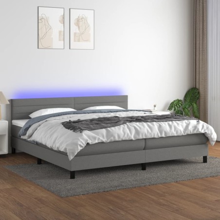 vidaXL Cama box spring colchón y luces LED tela gris claro 200x200 cm