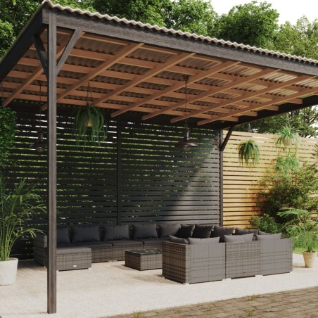 vidaXL Set de muebles de jardín 13 pzas y cojines ratán sintético gris