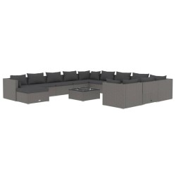 vidaXL Set de muebles de jardín 13 pzas y cojines ratán sintético gris
