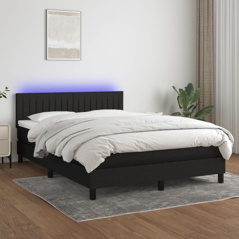 vidaXL Cama box spring colchón y luces LED tela negro 140x200 cm vidaXL Cama box spring colchón y luces LED tela negro 140x200 cm