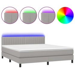 vidaXL Cama box spring colchón y luces LED tela gris claro 180x200 cm