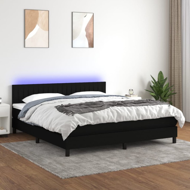 vidaXL Cama box spring colchón y luces LED tela negro 160x200 cm vidaXL Cama box spring colchón y luces LED tela negro 160x200 cm