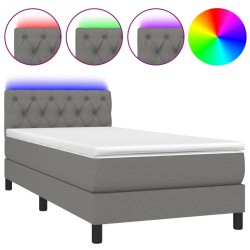 vidaXL Cama box spring colchón y luces LED tela gris oscuro 80x200 cm