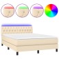 vidaXL Cama box spring colchón y luces LED tela crema 140x200 cm vidaXL Cama box spring colchón y luces LED tela crema 140x200 cm