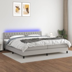 vidaXL Cama box spring con colchón tela y LED gris claro 200x200 cm