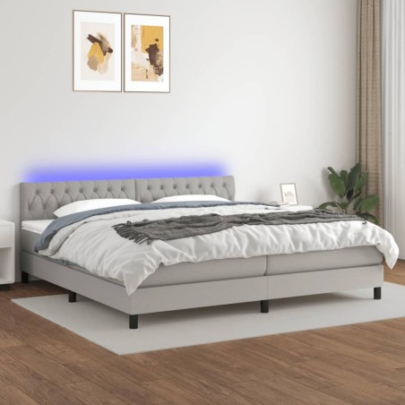 vidaXL Cama box spring con colchón tela y LED gris claro 200x200 cm