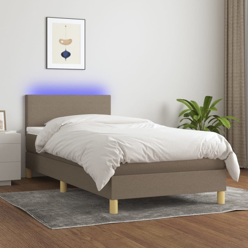 vidaXL Cama box spring colchón y luces LED gris taupe 80x200 cm vidaXL Cama box spring colchón y luces LED gris taupe 80x200 cm