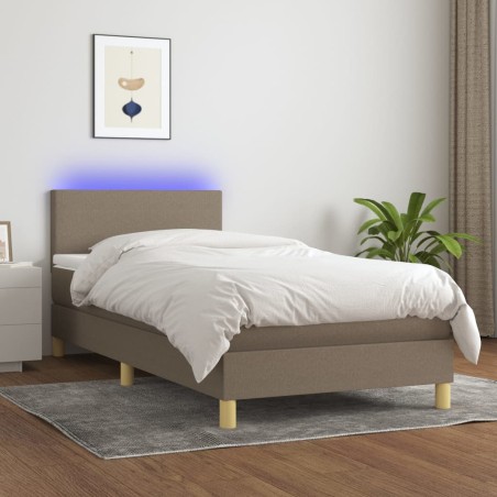 vidaXL Cama box spring colchón y luces LED gris taupe 80x200 cm