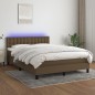 vidaXL Cama box spring colchón luces LED tela marrón oscuro 140x200cm vidaXL Cama box spring colchón luces LED tela marrón oscuro 140x200cm