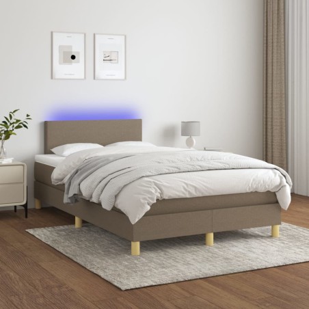 vidaXL Cama box spring con colchón y LED tela gris taupe 120x200 cm