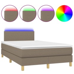 vidaXL Cama box spring con colchón y LED tela gris taupe 120x200 cm