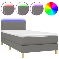 vidaXL Cama box spring con colchón y LED tela gris oscuro 90x190 cm