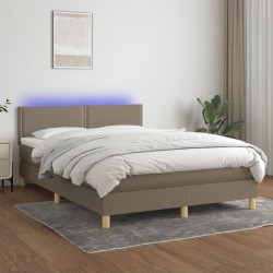 vidaXL Cama box spring con colchón LED tela gris taupe 140x200 cm