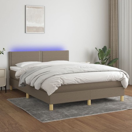 vidaXL Cama box spring con colchón LED tela gris taupe 140x200 cm