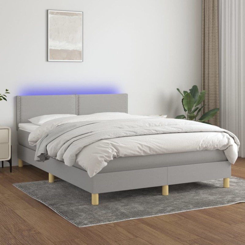 vidaXL Cama box spring colchón y luces LED tela gris claro 140x190 cm vidaXL Cama box spring colchón y luces LED tela gris claro 140x190 cm