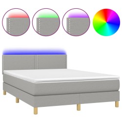 vidaXL Cama box spring colchón y luces LED tela gris claro 140x190 cm