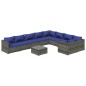 vidaXL Set de muebles de jardín 10 pzas y cojines ratán sintético gris vidaXL Set de muebles de jardín 10 pzas y cojines ratán sintético gris