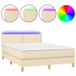 vidaXL Cama box spring colchón y luces LED tela crema 140x190 cm vidaXL Cama box spring colchón y luces LED tela crema 140x190 cm
