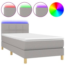 vidaXL Cama box spring con colchón tela y LED gris claro 80x200 cm