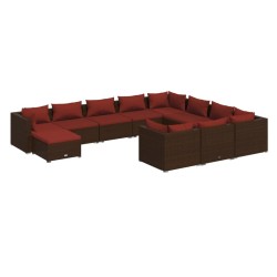vidaXL Set muebles de jardín 11 pzas y cojines ratán sintético marrón