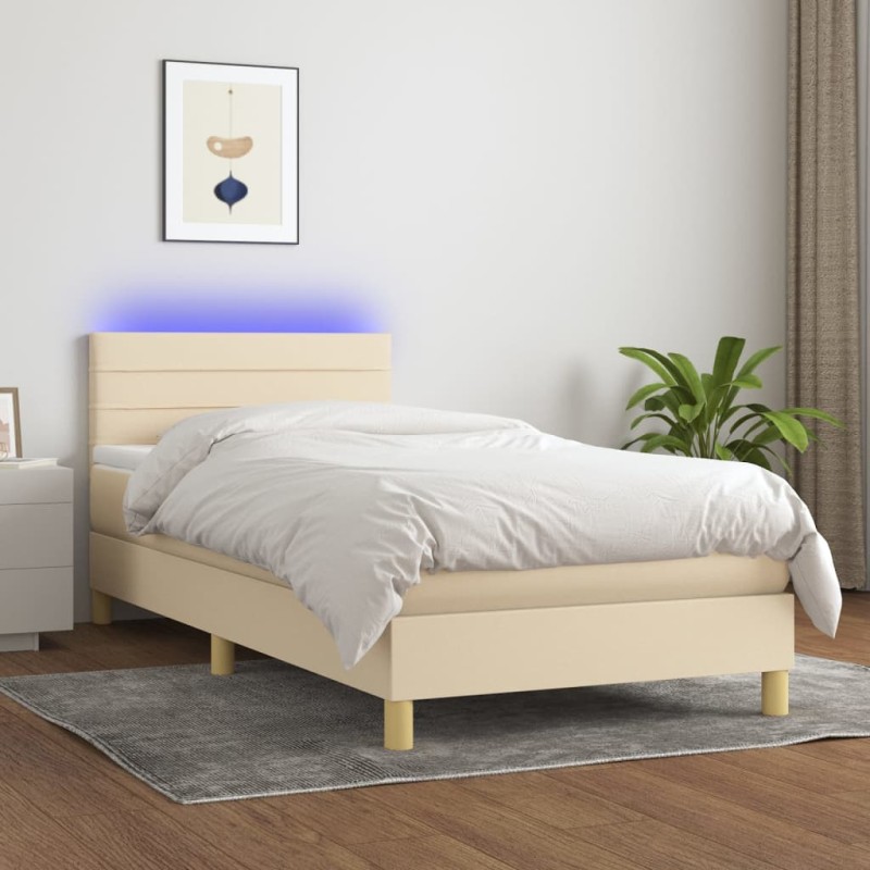 vidaXL Cama box spring con colchón y LED tela crema 100x200 cm vidaXL Cama box spring con colchón y LED tela crema 100x200 cm
