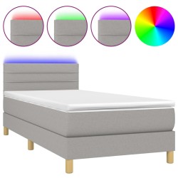 vidaXL Cama box spring colchón y luces LED tela gris claro 90x200 cm