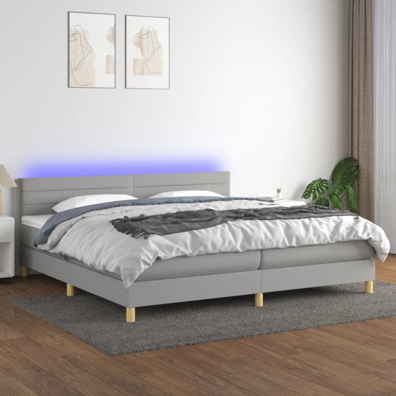 vidaXL Cama box spring con colchón tela y LED gris claro 200x200 cm vidaXL Cama box spring con colchón tela y LED gris claro 200x200 cm