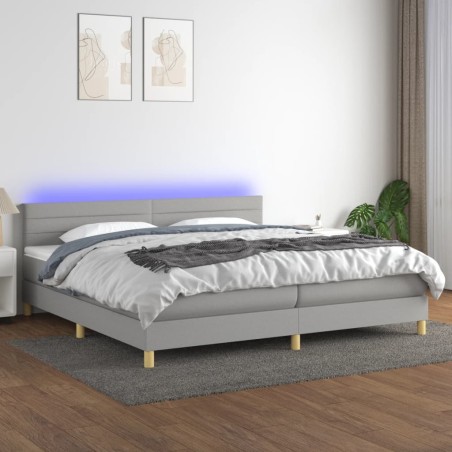 vidaXL Cama box spring con colchón tela y LED gris claro 200x200 cm