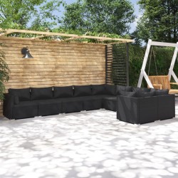 vidaXL Set de muebles de jardín 9 pzas y cojines ratán sintético negro