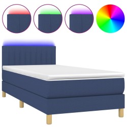 vidaXL Cama box spring con colchón y LED tela azul 80x200 cm 