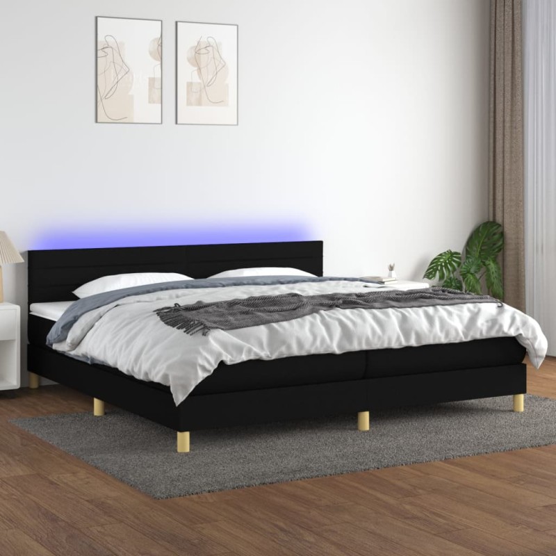 vidaXL Cama box spring con colchón LED tela negro 200x200 cm vidaXL Cama box spring con colchón LED tela negro 200x200 cm