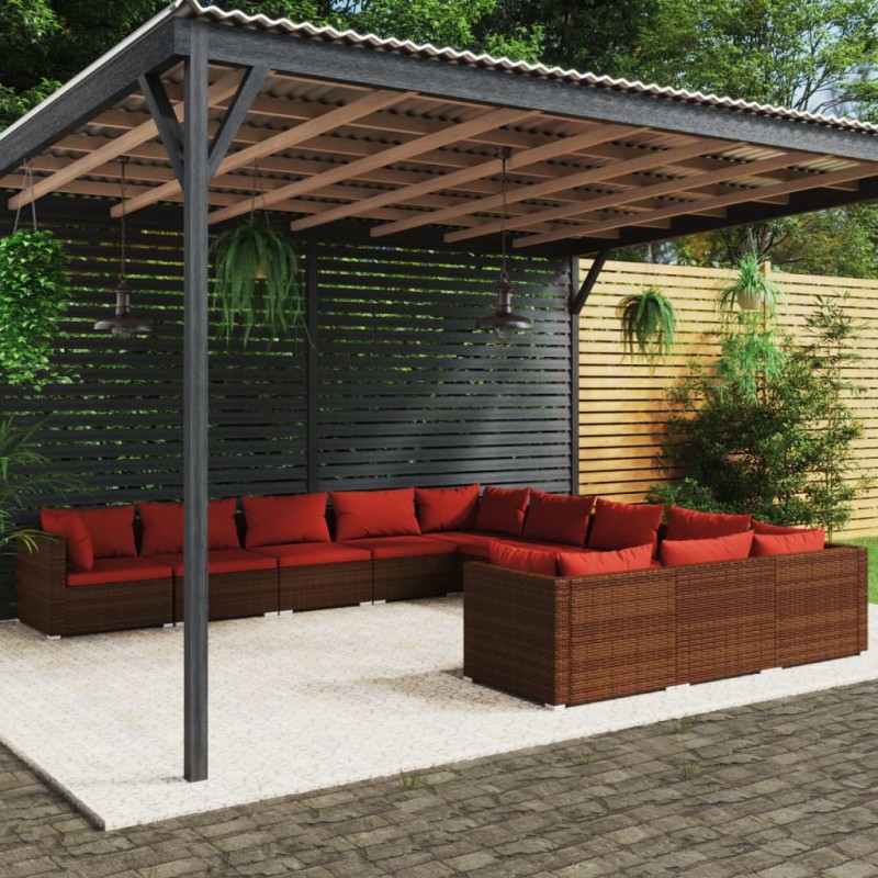 vidaXL Set muebles de jardín 11 piezas cojines ratán sintético marrón vidaXL Set muebles de jardín 11 piezas cojines ratán sintético marrón