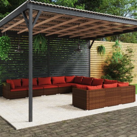 vidaXL Set muebles de jardín 11 piezas cojines ratán sintético marrón