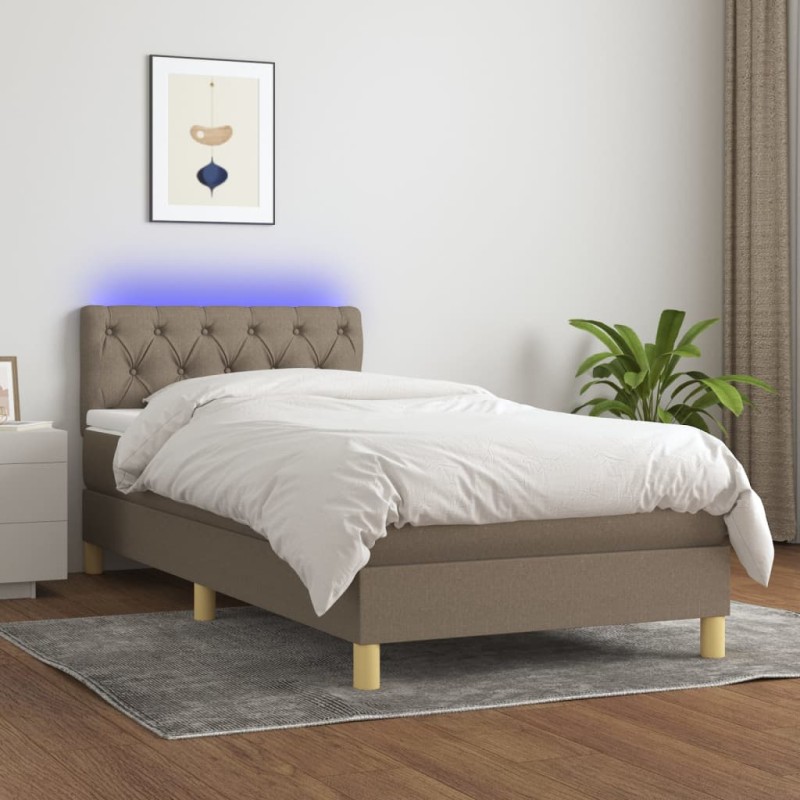 vidaXL Cama box spring con colchón LED tela gris taupe 80x200 cm vidaXL Cama box spring con colchón LED tela gris taupe 80x200 cm