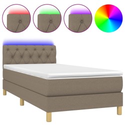 vidaXL Cama box spring con colchón LED tela gris taupe 80x200 cm