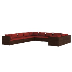 vidaXL Set muebles de jardín 11 piezas cojines ratán sintético marrón