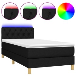 vidaXL Cama box spring con colchón LED tela negro 80x200 cm