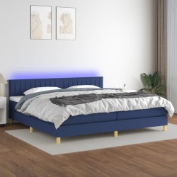 vidaXL Cama box spring con colchón y LED tela azul 200x200 cm