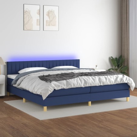 vidaXL Cama box spring con colchón y LED tela azul 200x200 cm