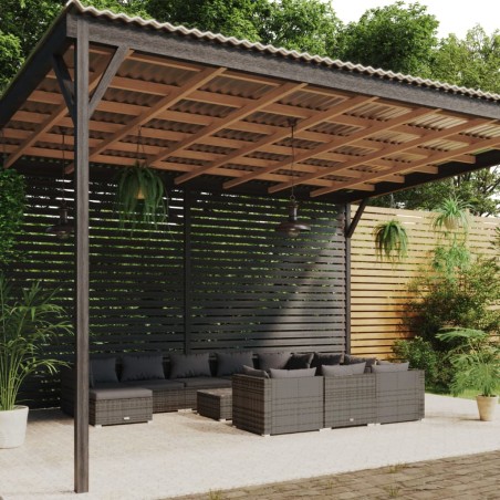 vidaXL Set de muebles de jardín 12 pzas y cojines ratán sintético gris