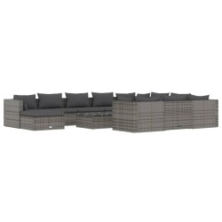 vidaXL Set de muebles de jardín 12 pzas y cojines ratán sintético gris