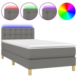 vidaXL Cama box spring con colchón y LED tela gris oscuro 90x200 cm